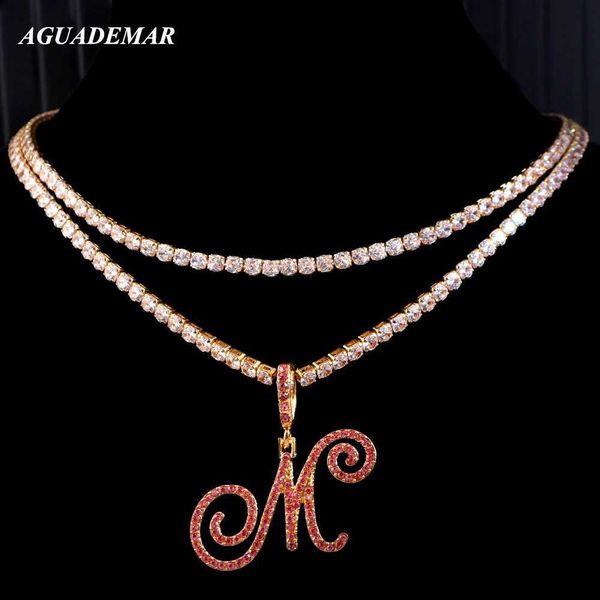 Colliers pendants Punk Shiny A-Z Crystal Letter Zircon Collier pour femmes Iced Out Cursive Lettres Chain de tennis Colliers de cou Party Bijoux New Y240420