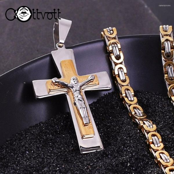 Pendentif Colliers Punk Argent Couleur Acier Inoxydable Jésus Croix Byzantine Lien Chaîne Bijoux Pour Hommes En Gros MN76