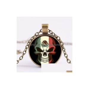 Hanger Kettingen Punk Skl Mexicaanse Vlag Print Ketting Glas Cabochon Edelsteen Handgemaakte Lange Mode Mannen Vrouwen Gothic Sieraden Drop Levering Dhgcd