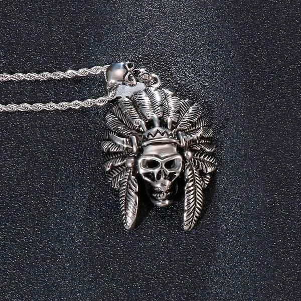 Colliers pendants Collier de crâne punk pour hommes couleurs argentées chaîne de tour de cou en acier inoxydable autour du cou de bijoux de mode accessoires 2022