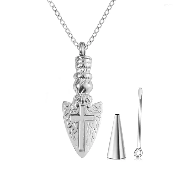 Pendentif Colliers Punk Acier inoxydable Arrowhead Cross Collier Crémation Bijoux Souvenir Urne pour Cendres Dropship