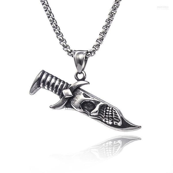 Pendentif Colliers Punk En Acier Inoxydable Chaîne Démon Poignard Collier Pour Hommes Vintage Crâne Couteau Charme Mâle Bijoux Cadeau Bijoux Morr22