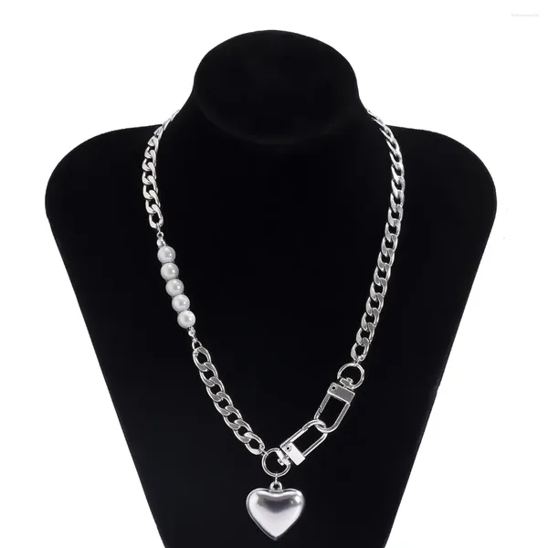 Pendentif Colliers Punk Collier de coeur en acier inoxydable pour femmes Kpop Ball Lock Key Chain Gothic Bijoux Cadeau