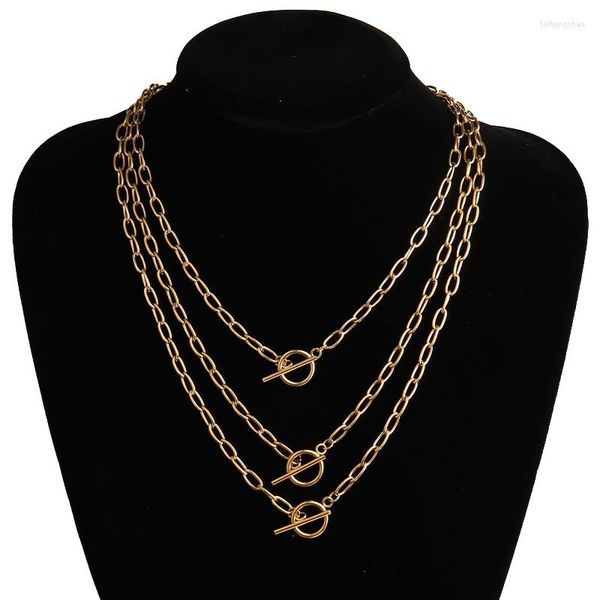 Collares colgantes Punk Collar de acero inoxidable para hombres Mujeres Curb Cadena de eslabones cubanos Gargantillas Vintage Oro Plata Color Metal Simple