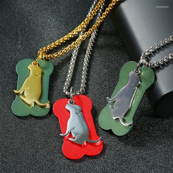 Pendentif Colliers Punk En Acier Inoxydable Collier Pour Hommes Coloré Os Et Chien Deux Pièces Perle Chaîne 22 '' 2 '' 3mm