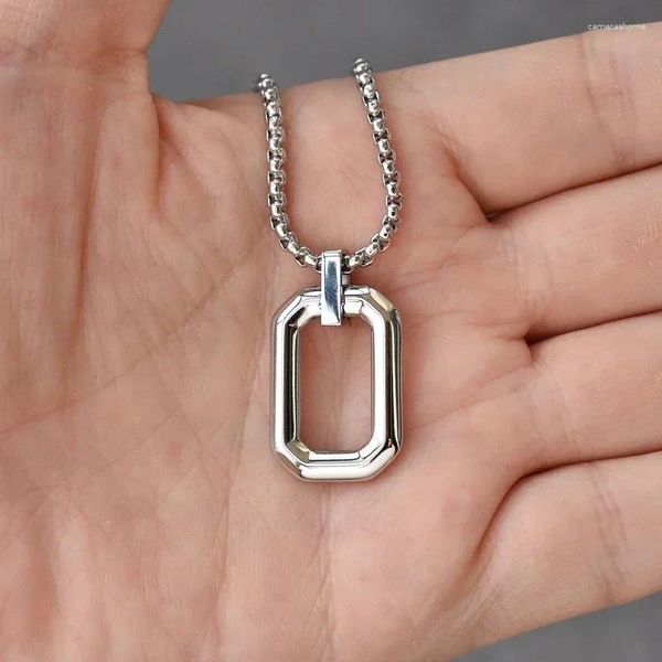 Pendentif Colliers Punk Collier ovale en acier inoxydable pour hommes femmes minimaliste bijoux polis mâles femelles colliers