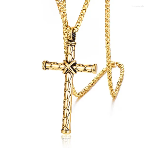 Pendentif Colliers Punk Acier inoxydable Rune Croix Pendentifs Collier pour hommes Rock Bijoux Drop