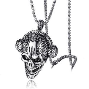 Pendentif Colliers Punk En Acier Inoxydable En Trois Dimensions Crâne Collier Hommes Hip Hop Rock Personnalité Long Hommes Halloween Bijoux