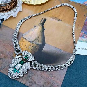 Hanger Kettingen Punk Stijl Hanger Ketting Groen Glas Crystal Linked Collier Femme Sieraden T230609