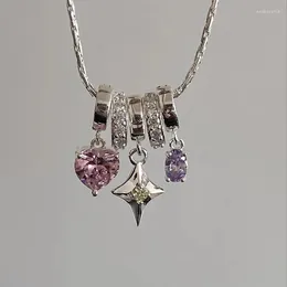 Colliers pendants Collier de coeur cristallin doux et cool pour femmes coréennes Fashion en acier inoxydable Chaîne étoile Cabillage de bijoux