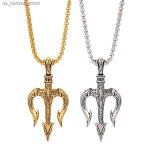 Colliers de pendentif Punk Vintage Neptune Trident Pendants Colliers Hip Hop Boy Nern Chain For Men Statement Accessory Jewelry Gifts240408