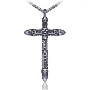 Pendentif Colliers Punk Vintage En Acier Inoxydable Croix Crâne Collier Hommes Boîte Chaîne 2022 Gothique Bijoux Hip Hop Collier Homme Accessoires