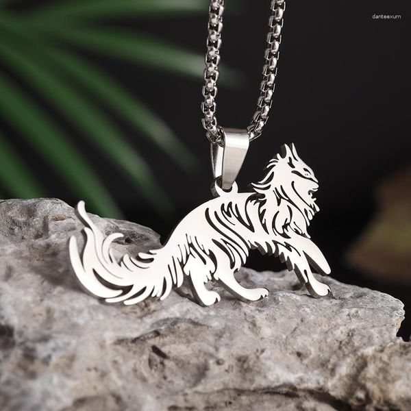 Pendentif Colliers Punk Vent Loup En Acier Inoxydable Collier Pour Hommes Et Femmes Personnalité Simple Animal Bijoux Cadeau