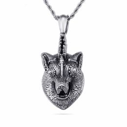 Pendentif Colliers Punk Wolf Collier pour hommes en acier inoxydable Animal Viking Charm Chaîne Hip Hop Bijoux masculins