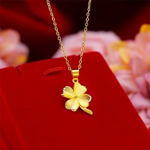 Colliers de pendentif Pure 14K Yellow Gold Pendants Collier Simple Mini Grass Pendant Real 18K Gold Chain for Women Fine Jewelry Christmas Gift 221104