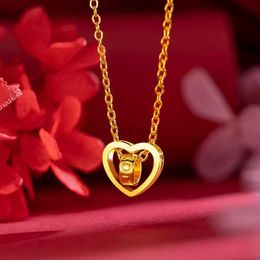 Colliers de pendentif Collier en or 18k 999 Gold Heart Pendants Rotation Ring Fine Bijoux Boîte de mariage Brand de mariage Cadeau à la mode pour les femmes 240419