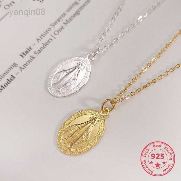 Collares pendientes Pure 925 Silver European American New Design Creative Concise Maria Pendant Gold Charm Necklace Joyería fina HKD230712