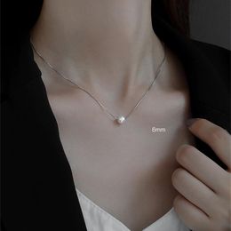 Colliers pendentifs collier en argent sterling 925 pur femme dame clavicule chaîne tempérament unique 6MM / 8MM collier de perles d'eau douce bijouxPen