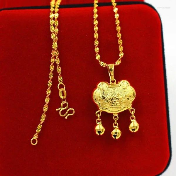Collares colgantes Pure 999 Joyería Boda Lucky Peace Longevidad Bloqueo Chapado en oro real 18k Collar para mujeres Regalos para mujeres