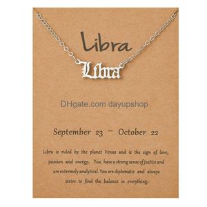 Colliers pendants Copper Retro Retro Lettres anglaises 12 Constellation Zodiaque Sign Collier Horoscope Zircon Bijoux Galaxy Libra Astrol Dhhap