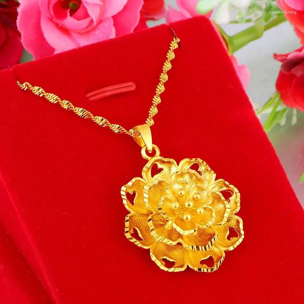 Collares colgantes Oro puro Atmósfera de moda Bauhinia Mujer Minimalista 24k Accesorios de flores de rosa