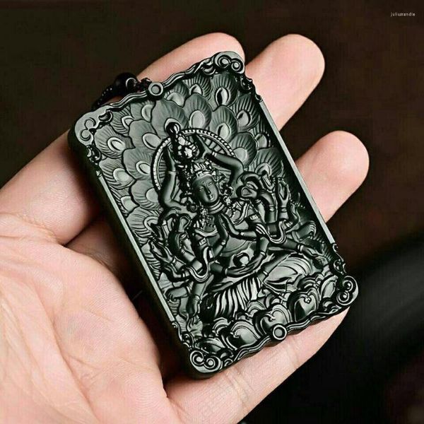 Pendentif Colliers Pure Manuel Sculpture Réaliste Avalokitesvara Naturel Qing Jade Cou Décoration Bijoux Accessoire Qualité Cadeaux