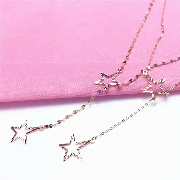 Collares colgantes Ruso puro 585 Púrpura Chapado en oro 14k Rosa Tendencia de moda Brillante Cadena de collar de estrella de cinco puntos Joyería de mujer Clásico