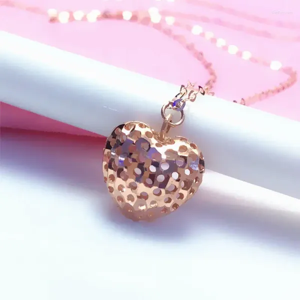 Pendentif Colliers Pure Russe 585 Femmes Purple Gold Tridimensionnel Peach Heart Collier Rose À La Mode 18K Couleur Placage