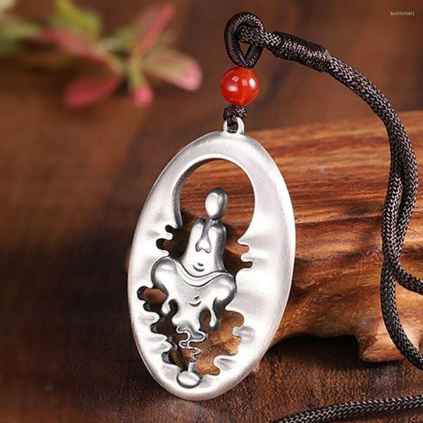 Collares colgantes Pure S999 Sterling Silver Hombres Mujeres Regalo Mate Zen Buda Oval Amuleto