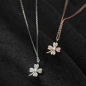 Hangende kettingen puur zilver 925 ketting meisje sleutelbeen roségoud accessoires vrouwelijke prachtige zirkoon klaver hanger ketting voor vrouwen sieraden 240410