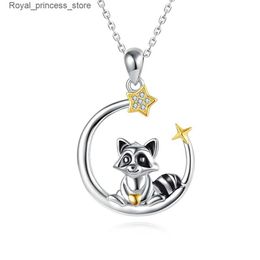 Colliers pendants argent pur mignon animal raton laveur de lune collier pendentif bijoux adapté aux femmes filles bébés anniversaires et cadeaux quotidiens de la fête des mères Q240426