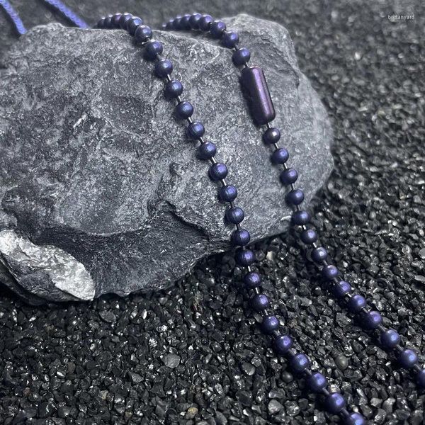 Colliers pendentifs Collier de chaîne de perles bleues brûlées en titane pur avec une largeur de 2/2,4/3/4 mm unisexe sans allergie et longueur 650 mm correspondant