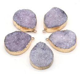 Pendentif Colliers Violet Agate Cristal Bourgeon Pierre Naturelle Gem Drop Artisanat Fabrication de Bijoux DIY Collier Boucle D'oreille Accessoires Cadeau Party26x35mm