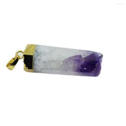 Hangende kettingen Purple Crystal Natural Stone ketting 2022 Pendulum Druzy Goudgenezing Grote rauwe kwarts Kolom Ruw gem stenen Custom