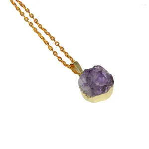 Pendentif colliers violet cristal pierre femmes mignon bijoux 2023 Geode Druzy pierres or chaîne ronde placage lunette grappe