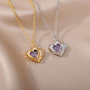 Hangende kettingen Purple Heart Stone voor vrouwen roestvrij staal geometrische ketting verjaardag punk sieraden Bijoux cadeau 2022Pendant