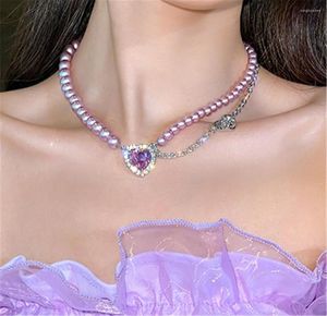 Pendentif Colliers Violet Amour Grand Cristal Zircon Perle Couture Collier Femme De Luxe Haute Brillance