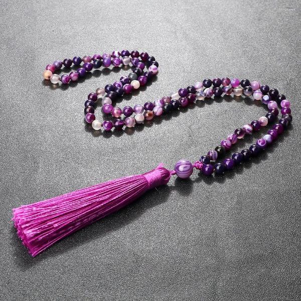 Colliers pendants Stone naturelle Purple 108 Collier de perle pour femmes Agates de charme 6 mm