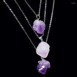 Collares colgantes Collar de cristal crudo de cuarzo púrpura - Joyería de piedra de nacimiento Cristales curativos y declaración de piedras