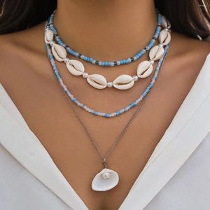 Collares colgantes PuRui Bohemia Shell Collar para mujeres Mezcla Color Acrílico Semillas Cuentas Hechas a mano Strand Gargantilla Joyería en el cuello Fiesta