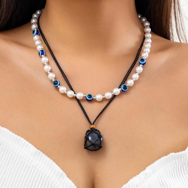 Colliers pendants Purui Bohemian Imitation Perle Natural Stone Collier pour femmes hommes Blue Eye Perles Perles de Choker