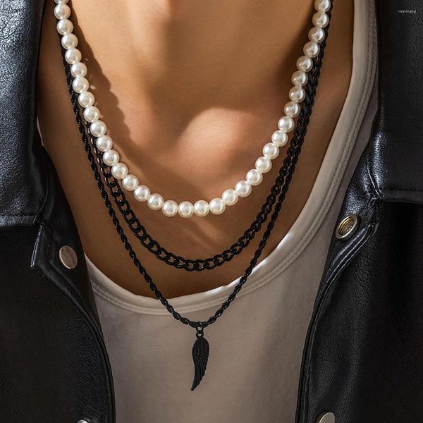 Collares colgantes Purui Hip Hop Negro Caja de gargantilla Collar Pearl Collar para hombres Punk Jewelry Collar en el Neck Street Club