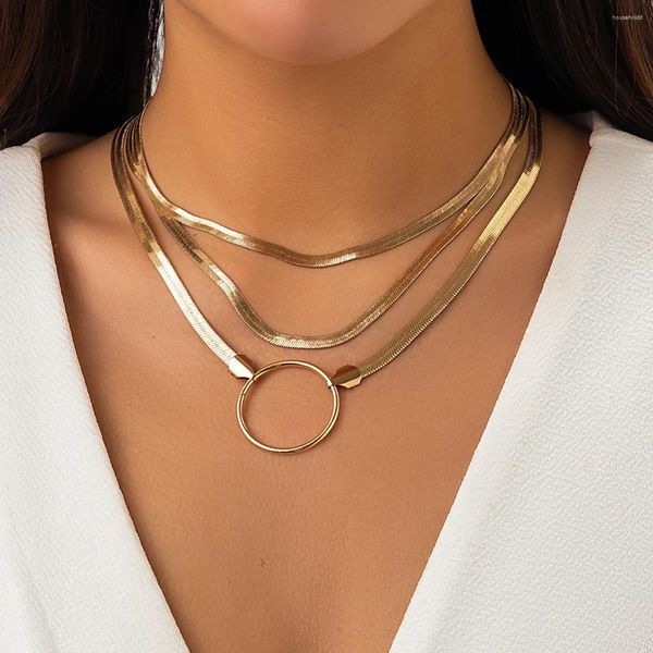 Collares colgantes PuRui Cadena de serpiente multicapa Mujeres Gargantilla Anillo hueco Collar Joyería en el cuello Clavícula Regalos de fiesta de boda