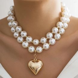 Pendentif Colliers PuRui Steampunk Coeur Collier Imitation Perle Grosses Perles Strand Ras Du Cou Chaîne Bijoux Collier Dames Cadeaux De Mode
