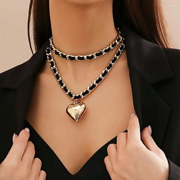Collares colgantes Purui Trendy Love Heart Collar For Women Link Chain con PU Rope Charker Joyería en el cuello Damas Elegantes Regalos
