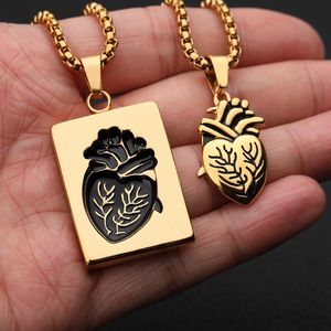 Pendant Necklaces Puzzle Couple Anatomical Heart Necklace Ring For Women Hip Hop Valentine Gift Stainless Steel Punk Style Jewelry 2PCS