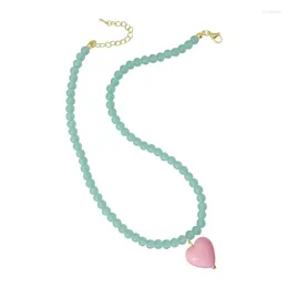 Pendentif Colliers Q0KE Bleu Perlé Collier Coeur Collier Amour Contraste Couleur Collier