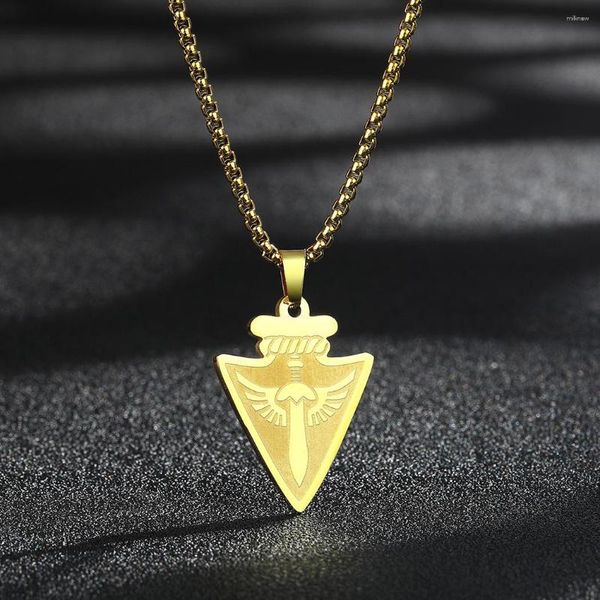 Pendentif Colliers Qiamni Mode Unique Flèche Épée Collier En Acier Inoxydable Amulette Bijoux Vintage Lance Triangle Ras Du Cou Charme Cadeau