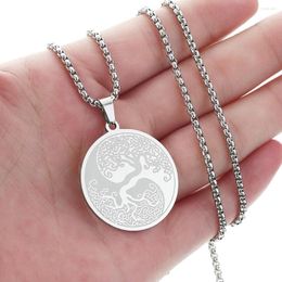 Hangende kettingen Qiamni handgemaakte Viking Peace Tree ketting voor vrouwelijke mannen roestvrij staal Teldrassil ornament sieraden choker kraagcadeau