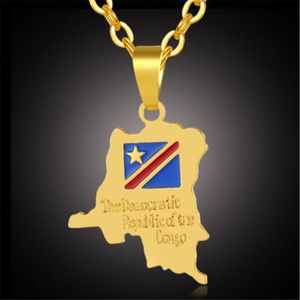 Pendentif Colliers Qiamni Hip Hop Afrique République démocratique du Congo Carte RDC Collier chaîne bijoux ethniques pour femmes hommes Homet237j